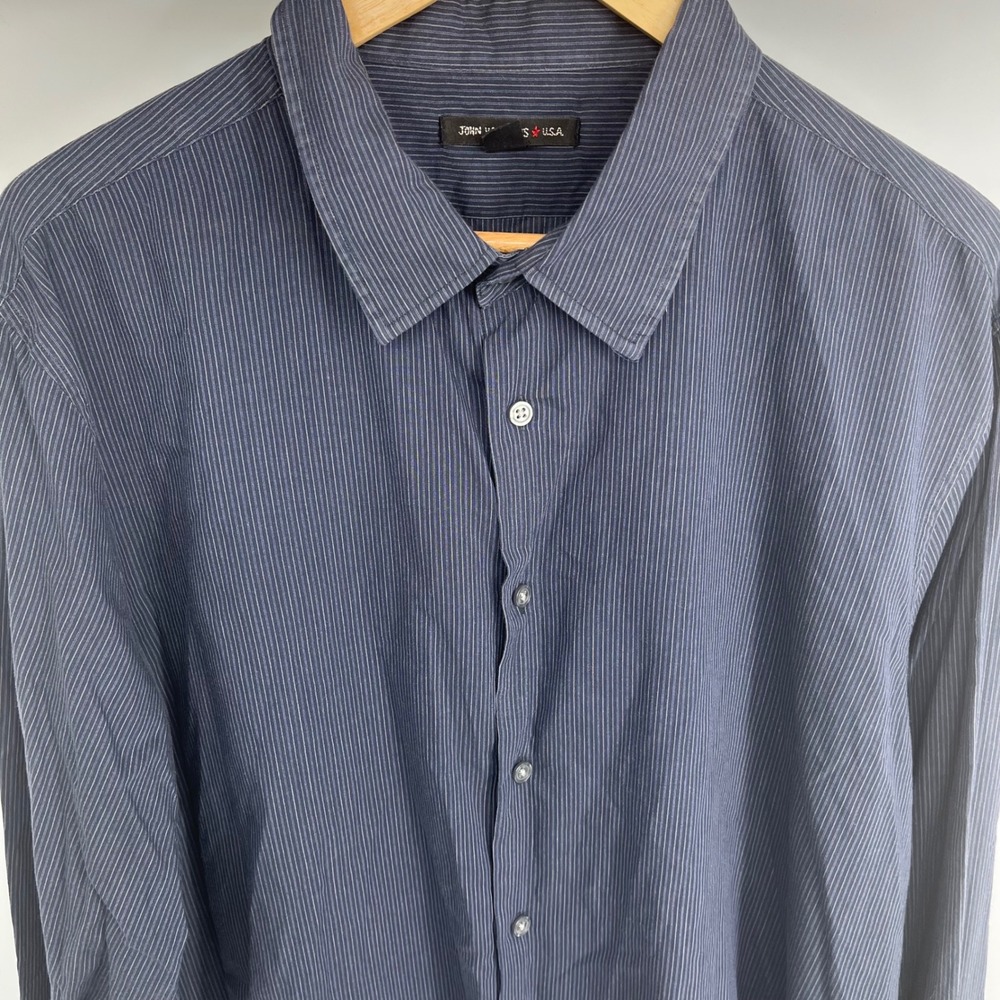 John Varvatos Mens Blue Pinstripe Long Sleeve Button Down Shirt Cotton Size XXL